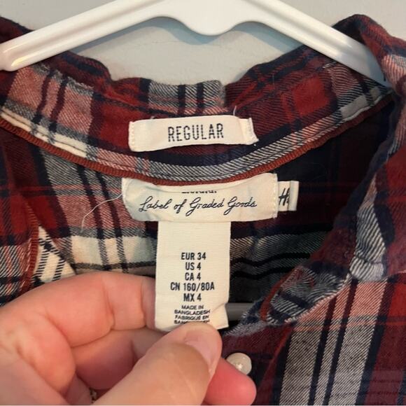 H&M LOGG Regular Fit Plaid Button Down Shirt Size 4 Shacket - Picture 4 of 6